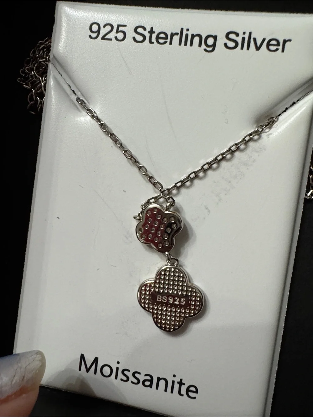 Clover double pendant Silver Necklace - With Gift Box - Picture 4 of 4